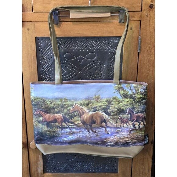 Vintage Hautman Brothers Equestrian Horses Large Nylon Tote Bag - Picture 1 of 5